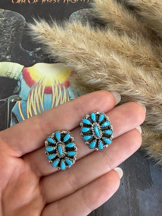 Milton James Navajo Handmade Kingman Turquoise Earrings