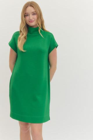 Solid jersey mock neck pullover mini dress