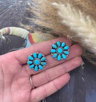 Genuine Turquoise Sterling Silver Cluster