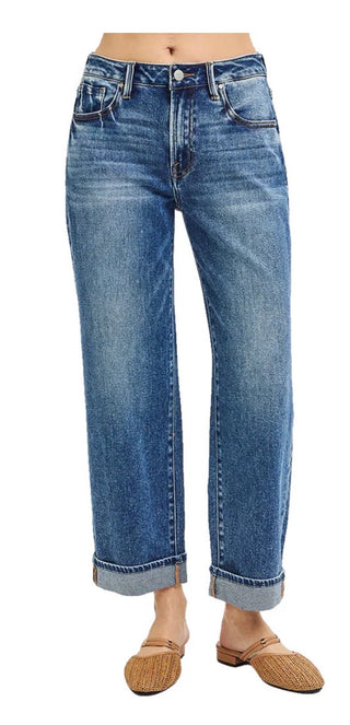 Mid Rise Ankle Boyfriend Turn Up Cuffed Jeans