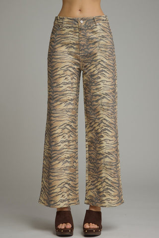 Animal print wide leg pants with front pockets and back pockets