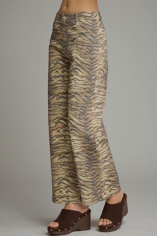 Animal print wide leg pants with front pockets and back pockets