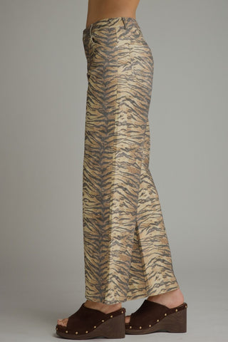Animal print wide leg pants with front pockets and back pockets