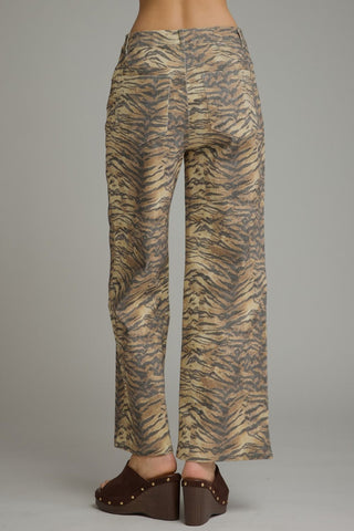 Animal print wide leg pants with front pockets and back pockets