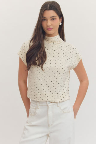 Polka Dot Mock Neck Top