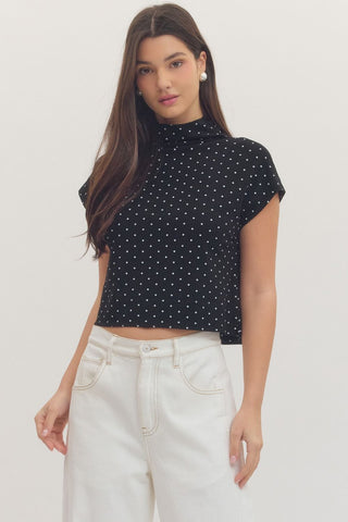Polka Dot Mock Neck Top
