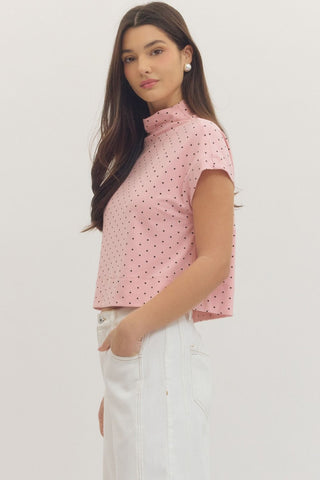 Polka Dot Mock Neck Top