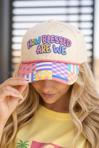 "How Blessed Are We"  Tan Cap With Patchwork