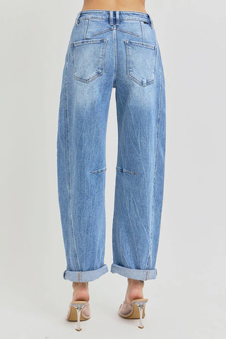 High Rise Crop Barrel Cuffed Jeans