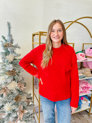 Red Cable Knit Sweater