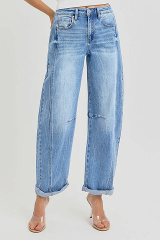 High Rise Crop Barrel Cuffed Jeans