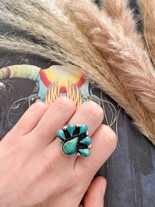 Genuine Turquoise Cluster  Ring