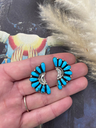 Genuine Turquoise Half Cluster Indian Made Earrings