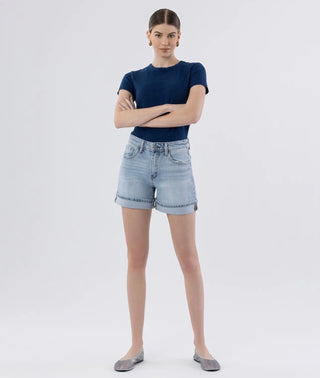 High Rise Cuffed Denim Short
