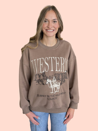 "Cowboy" Embroidered Long Sleeve Crew Sweatshirt