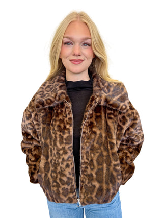 Collared Zipper Front Faux Fur Jacket