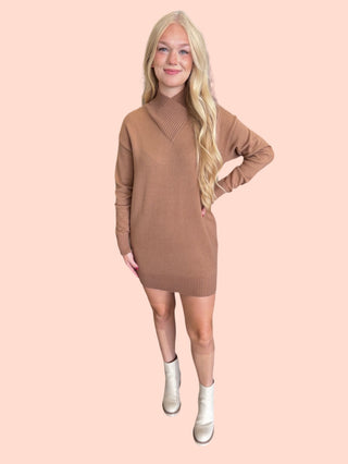 Ribbed Overlap Neck Sweater Dress