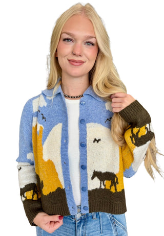 Printed Long Sleeve Sweater Cardigan