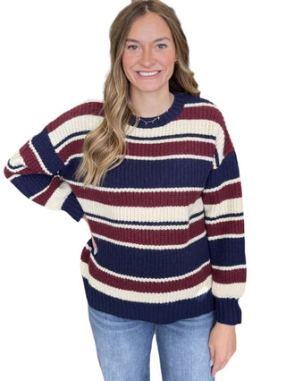 Long Sleeve Crew Neck Striped Sweater
