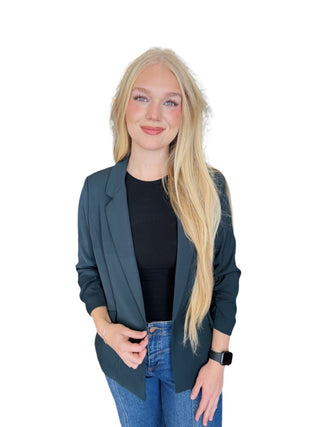 Forest Green Recycled Shirred Slv Blazer