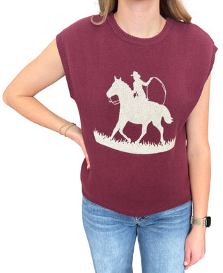 Western Graphic Cap Sleeve Sweater