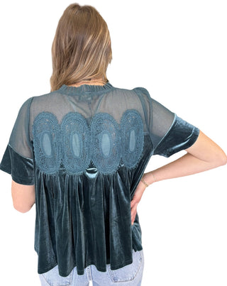 Teal Green Lace Detail Babydoll Top