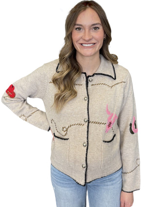 Western Embroidery  L/S Sweater Jacket