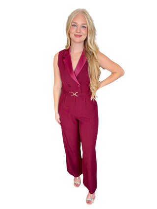 Tuxedo Style Jumpsuit With Belt