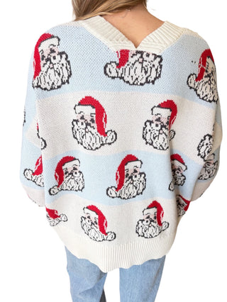 Santa Claus & Checker Pattern Oversized V Neck Cardigan