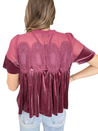 Lace Detail Velvet Babydoll Top