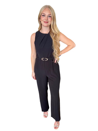 Twist Ruched Neck Belted Jumpsuit