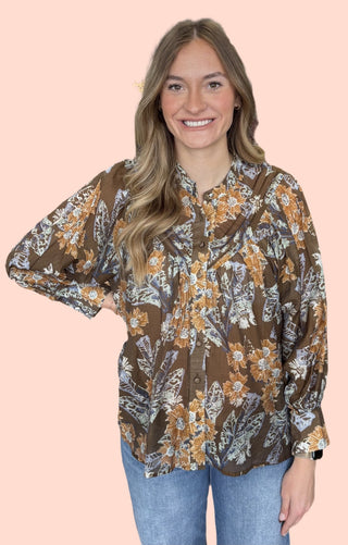 Floral Printed Button Down Shirt Top