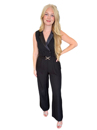 Tuxedo Style Jumpsuit With Belt