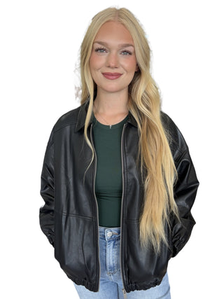Vegan Leather Bomber Jacket