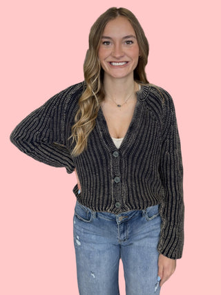 Washed Basic Crop Sweater Cardigan