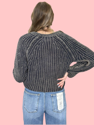 Washed Basic Crop Sweater Cardigan