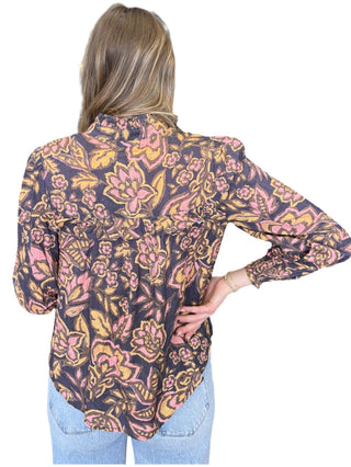 Floral Print Ruffle Detail Button Front Blouse