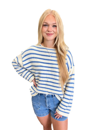 Striped Textured Knit Oversized Sweater