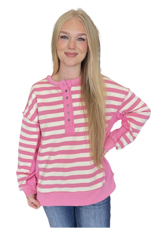 Oversized Striped Half Button Down Top