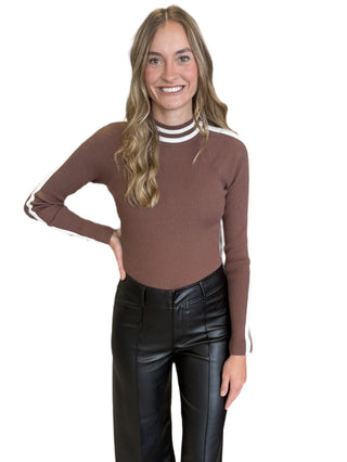 MOCK NECK L/S STRIPE RIBBED TOP
