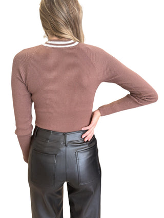 MOCK NECK L/S STRIPE RIBBED TOP