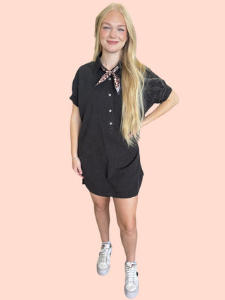 Mineral Washed Mini Shirt Dress
