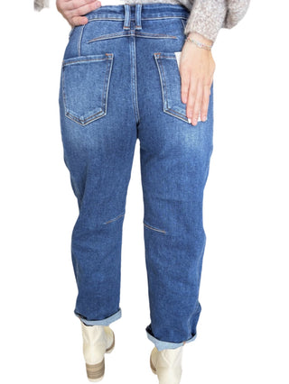 High Rise Boyfriend Cuffed Barrel Jeans