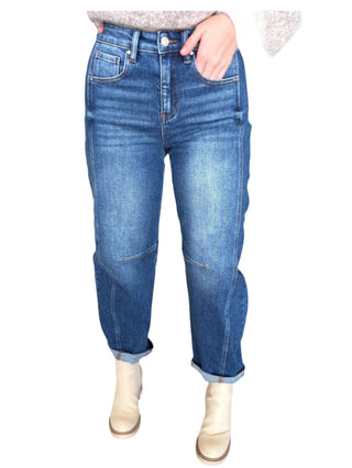 High Rise Boyfriend Cuffed Barrel Jeans
