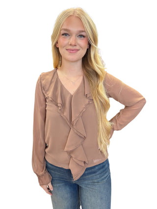 Ruffled V-Neck Chiffon Blouse