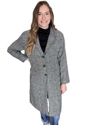 Herring Bone Long Sleeve Long Coat