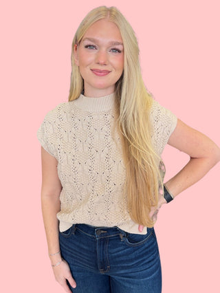 Oatmeal Cable Knit Mock Neck Sweater