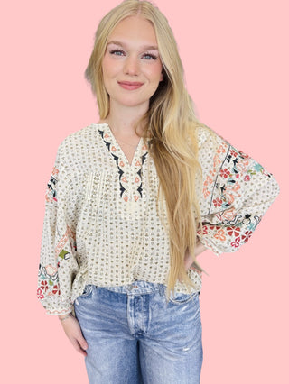 Dolman Sleeve Embroidered Top