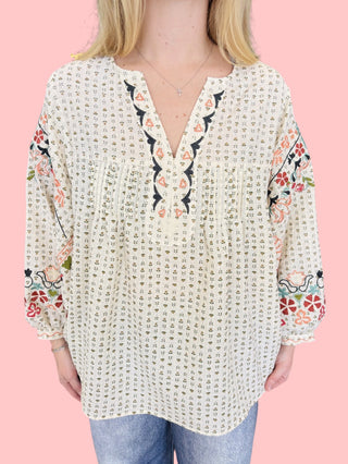 Dolman Sleeve Embroidered Top