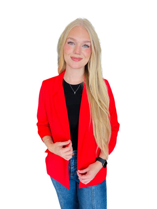 Red Recycled Shirred Slv Blazer